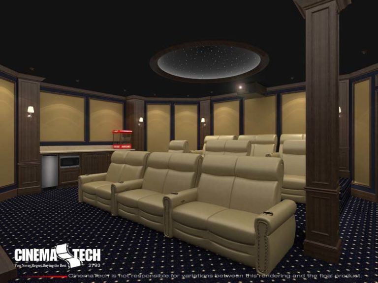 Traditional Home Theater with Cream Leather Theater Chairs